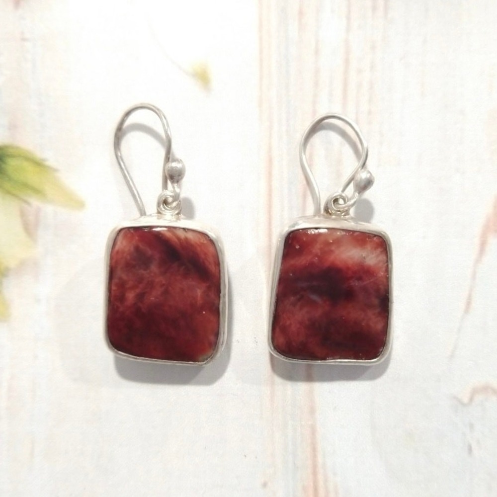 Vintage Sterling Silver 925 Dangle Earrings Square Hook Handmade Boho Gift